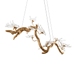 Люстра подвесная линейная с прозрачными стеклянными птичками на ветвях Serip Voa варинант исполнения - 8 | Loft Concept в Грозном
