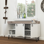 Комод белый с 4-мя дверцами и бежевой столешницей на металлических ножках DEA CONSOLE TABLE LIGHT MOCHA WHITE варинант исполнения - 2 | Loft Concept в Грозном