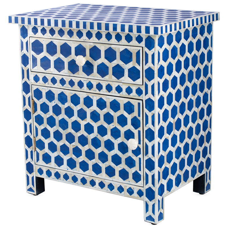 Тумба Midnight Blue Hexagon inlay cupboard 2 Drawer Синий ivory ( слоновая кость ) Индиго Тумба Midnight Blue Hexagon inlay cupboard 2 Drawer Синий ivory ( слоновая кость ) Индиго в Грозном | Loft Concept