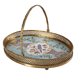 Блюдо овальное с ручкой и голубым фарфоровым дном с цветочным рисунком Blue Garden варинант исполнения - 1 | Loft Concept в Грозном