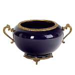 Чаша темно-синяя фарфоровая с бронзовыми ручками и ажурным ободком Eden Garden варинант исполнения - 1 | Loft Concept в Грозном