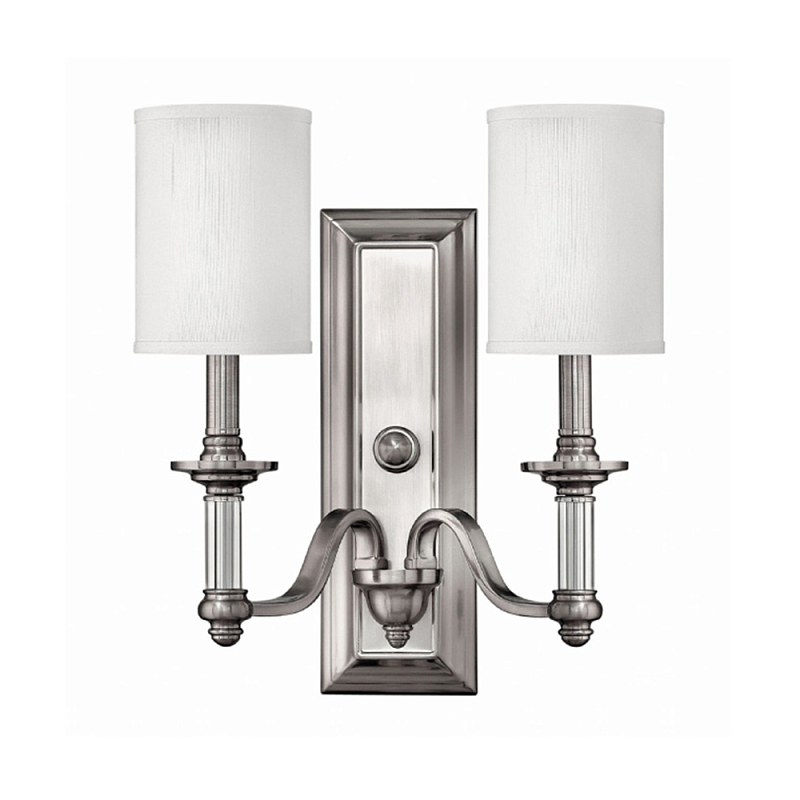 Бра с 2-мя белыми текстильными абажурами Hinkley Никель Белый Бежевый в Грозном | Loft Concept 