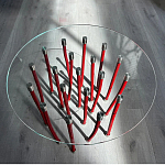 Дизайнерский журнальный стол с круглой прозрачной столешницей и основанием в виде красных металлических тросов Wires варинант исполнения - 1 | Loft Concept в Грозном