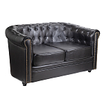 Диван кожаный двухместный на 4-х деревянных ножках из массива березы Logan Leather Seating black варинант исполнения - 1 | Loft Concept в Грозном