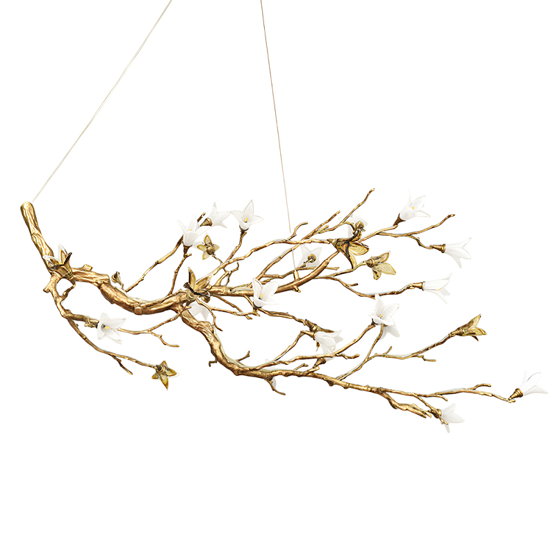 Люстра в виде золотой ветки с цветами Glass Flower Pendant Light Латунь в Грозном | Loft Concept 