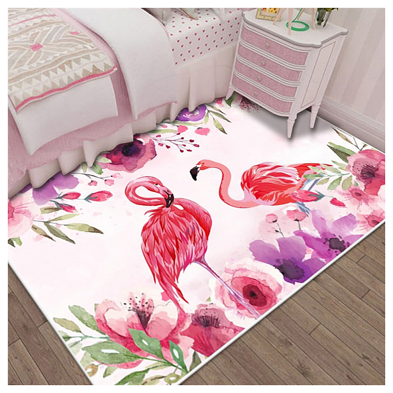 Ковёр с принтом Розовый Фламинго Carpet Two Tropical Flamingos Розовый Мульти в Грозном | Loft Concept 