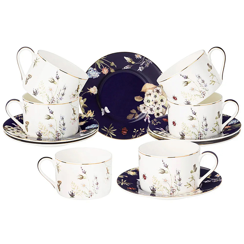 Чайный набор из фарфора с рисунком цветов 190 мл Garden Whisper Porcelain Set Белый Темно-синий Мульти Чайный набор из фарфора с рисунком цветов 190 мл Garden Whisper Porcelain Set Белый Темно-синий Мульти в Грозном | Loft Concept