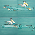 Плитка с узором Крокодил байдарочник варинант исполнения - 2 | Loft Concept в Грозном