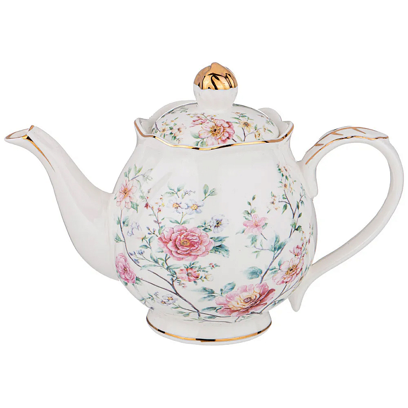 Чайник из фарфора белый с цветочным принтом Flower Porcelain Collection Белый Мульти Чайник из фарфора белый с цветочным принтом Flower Porcelain Collection Белый Мульти в Грозном | Loft Concept