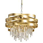 Люстра цвета матового золота с металлическими лентами и длинными прозрачными подвесками Gilded Waves варинант исполнения - 1 | Loft Concept в Грозном