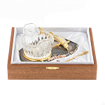 Икорница с ложкой с декором "Кадушка" с гравировкой на подставке из натурального камня Агат Decorative Cavair Dishes варинант исполнения - 4 | Loft Concept в Грозном