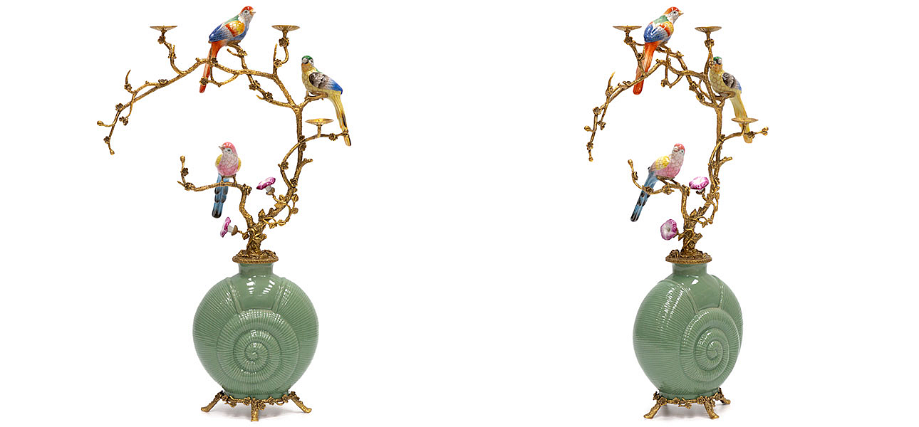 Ваза фарфоровая зеленая с фигурками птиц Porcelain bird Ваза фарфоровая зеленая с фигурками птиц Porcelain bird - Loft-Concept в Грозном