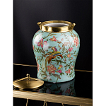 Ваза округлой формы из фарфора с рисунком и бронзовой крышкой Turquoise Blooming Garden варинант исполнения - 2 | Loft Concept в Грозном
