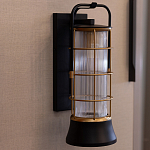 Настенный фонарь цилиндрической формы с рифленым стеклом в золотом каркасе на черном прямоугольном основании Eurofase варинант исполнения - 9 | Loft Concept в Грозном