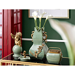 Ваза зеленого цвета из фарфора с бронзовыми ручками в виде драконов и рельефным цветочным декором Eden Garden porcelain and bronze варинант исполнения - 8 | Loft Concept в Грозном