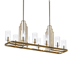 Люстра прямоугольная цвета латунь с прозрачными рифлеными цилиндрическими плафонами Kichler варинант исполнения - 1 | Loft Concept в Грозном