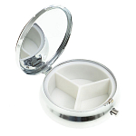 Таблетница карманная круглая с 3-мя отделениями с зеркалом и накладкой из натурального камня Серафинит Silver Stone Pillboxes варинант исполнения - 2 | Loft Concept в Грозном