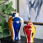 Ваза с крышкой и мазками синего и золого цвета на белом фоне Chinoiserie Ceramics варинант исполнения - 5 | Loft Concept в Грозном