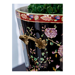 Кашпо из фарфора черная с цветочной росписью и бронзовой стрекозой Spring Garden варинант исполнения - 5 | Loft Concept в Грозном