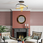 Люстра подвесная с 2-мя пересекающимися круглыми подвесами в черном и золотистом цвете и вертикальными подвесками Ring Horizontal варинант исполнения - 3 | Loft Concept в Грозном