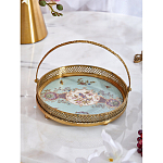 Блюдо круглое с ручкой и голубым фарфоровым дном с цветочным рисунком Blue Garden варинант исполнения - 3 | Loft Concept в Грозном