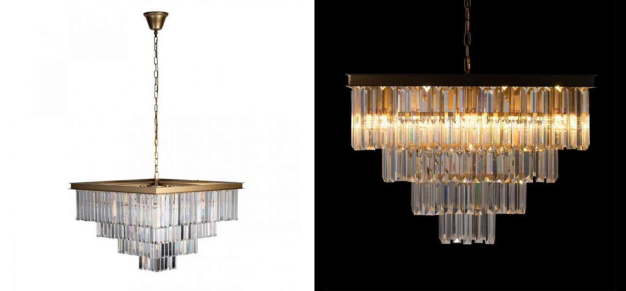 Квадратная Люстра RH 1920s Odeon GOLD iron Four layers Прозрачное Стекло 60х60 Квадратная Люстра RH 1920s Odeon GOLD iron Four layers Прозрачное Стекло 60х60 - Loft-Concept в Грозном
