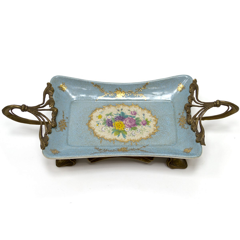 Поднос Pale Blue Tray Голубой пастельный Бронза Поднос Pale Blue Tray Голубой пастельный Бронза в Грозном | Loft Concept