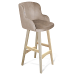 Барный стул со спинкой и подлокотниками на 4-х деревянных ножках Бежевый Велюр Ava Charm варинант исполнения - 1 | Loft Concept в Грозном