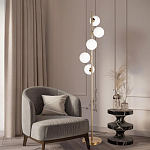 Торшер на золотом основании с 5-ю белыми шарообразными плафонами Bubble варинант исполнения - 4 | Loft Concept в Грозном