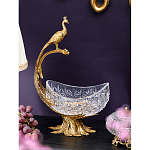 Чаша из прозрачного стекла на бронзовой подставке в виде павлина с рельефным хвостом Eden Garden варинант исполнения - 2 | Loft Concept в Грозном