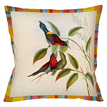 Декоративная подушка бежевая в разноцветную полоску с изображением птиц и цветов Blooming Birds Colorful Cushion варинант исполнения - 6 | Loft Concept в Грозном