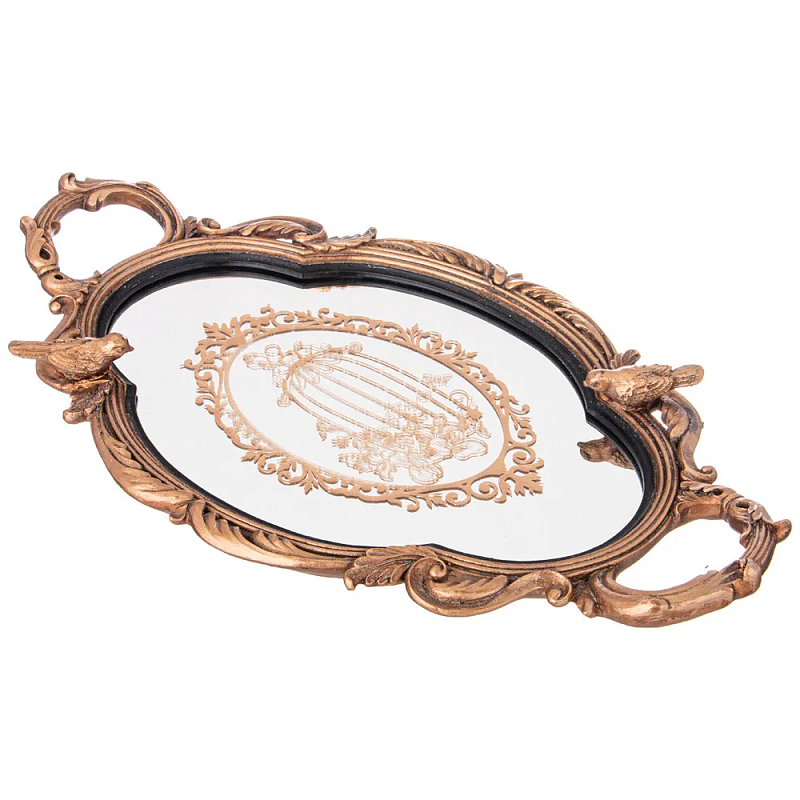 Поднос декоративный с фигурками птиц Mirror Surface Bronze Бронза Поднос декоративный с фигурками птиц Mirror Surface Bronze Бронза в Грозном | Loft Concept