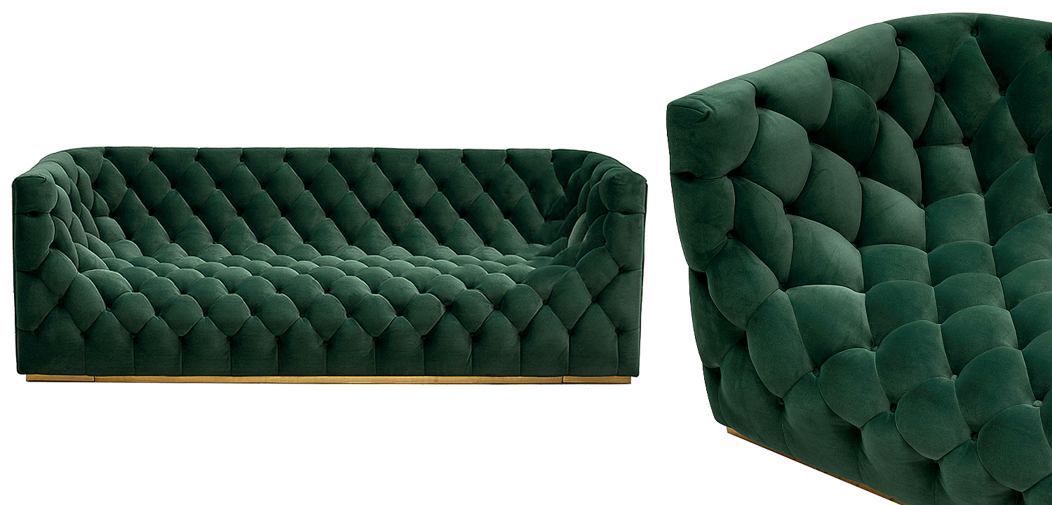 Диван велюровый Arwen Green Sofa Зелёный Диван велюровый Arwen Green Sofa Зелёный - Loft-Concept в Грозном