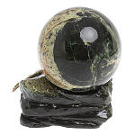 Шар с декором в виде бронзовой ящерицы на подставке из натурального камня Змеевик Natural Stone Spheres 10 см варинант исполнения - 2 | Loft Concept в Грозном