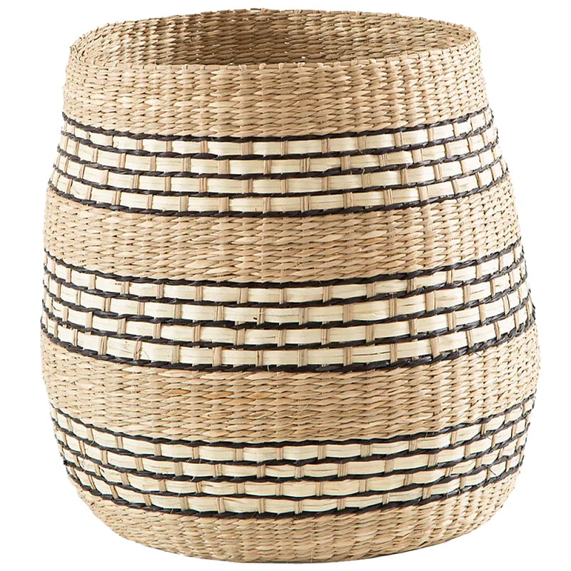 Круглая корзина из плетеного тростника Marjani Wicker Basket Бежевый Черный Круглая корзина из плетеного тростника Marjani Wicker Basket Бежевый Черный в Грозном | Loft Concept