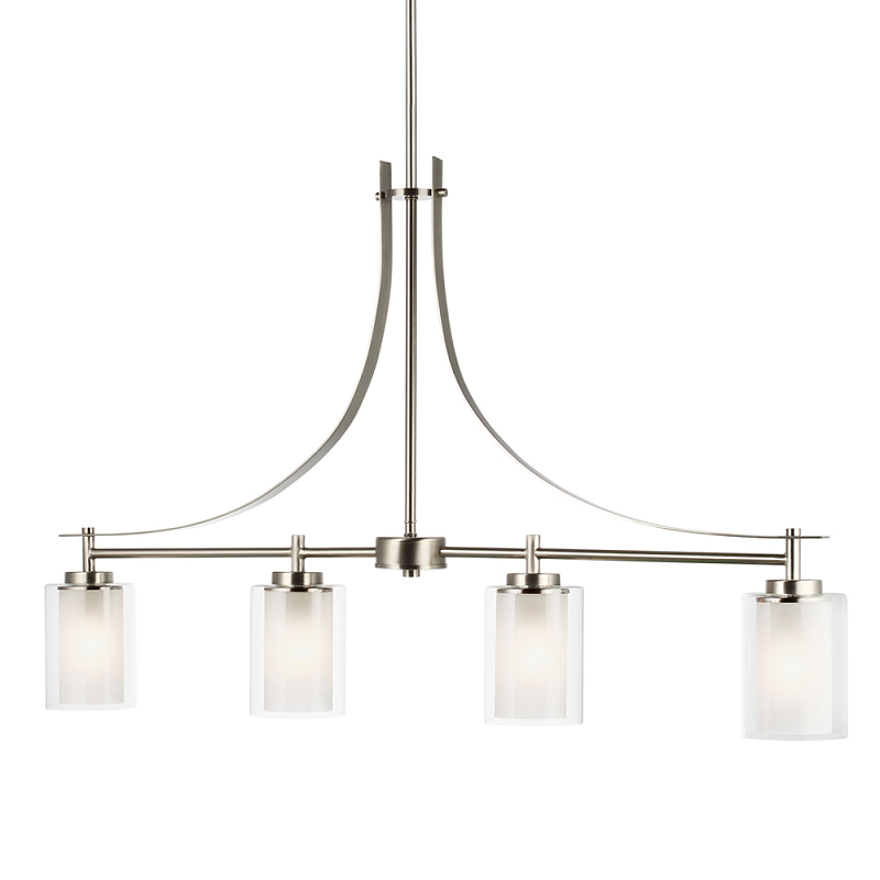 Люстра подвесная цвета никель с четырьмя матовыми стеклянными плафонами в современном стиле Generation Lighting Никель Прозрачное Стекло в Грозном | Loft Concept 