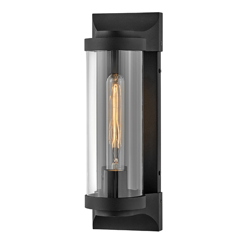 Настенный фонарь в индустриальном стиле с вытянутым цилиндрическим плафоном из прозрачного стекла и черным корпусом Hinkley Черный Прозрачное Стекло в Грозном | Loft Concept 