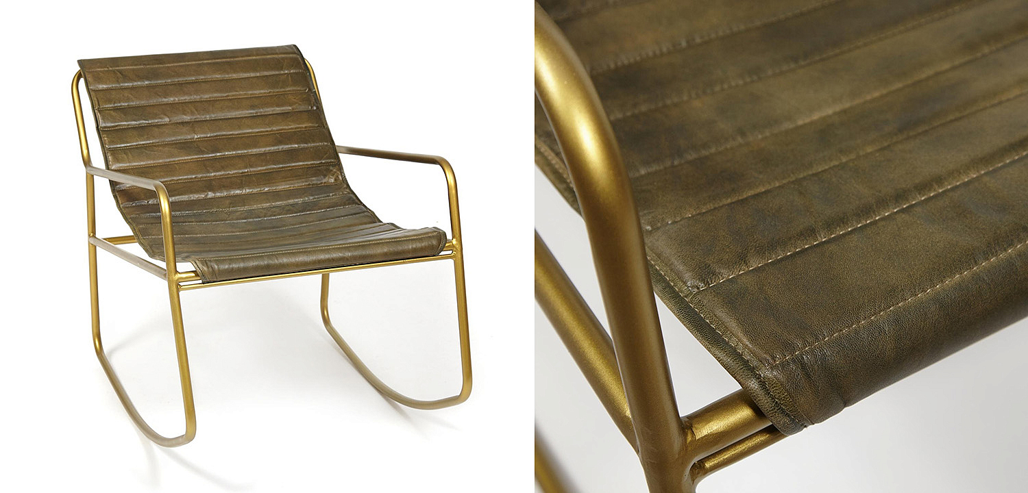 Кресло-качалка Industrial buffalo leather rocking chair Кресло-качалка Industrial buffalo leather rocking chair - Loft-Concept в Грозном