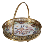 Блюдо фарфоровое с бронзовой ручкой Paradise Dish with Handle варинант исполнения - 1 | Loft Concept в Грозном