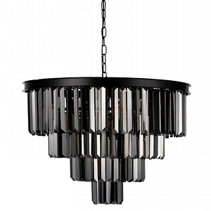 Круглая Люстра RH 1920s Odeon Black iron Four Layers Серое Стекло диаметр 60 см
