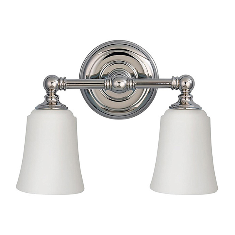 Бра для ванных комнат с 2-мя белыми плафонами в форме колокола на круглом основании цвета хром Feiss Хром Белый в Грозном | Loft Concept 