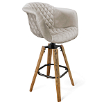 Барный стул со спинкой и мягкой обивкой с ромбами на 4-х деревянных ножках Бежевый Велюр Ava Charm варинант исполнения - 1 | Loft Concept в Грозном