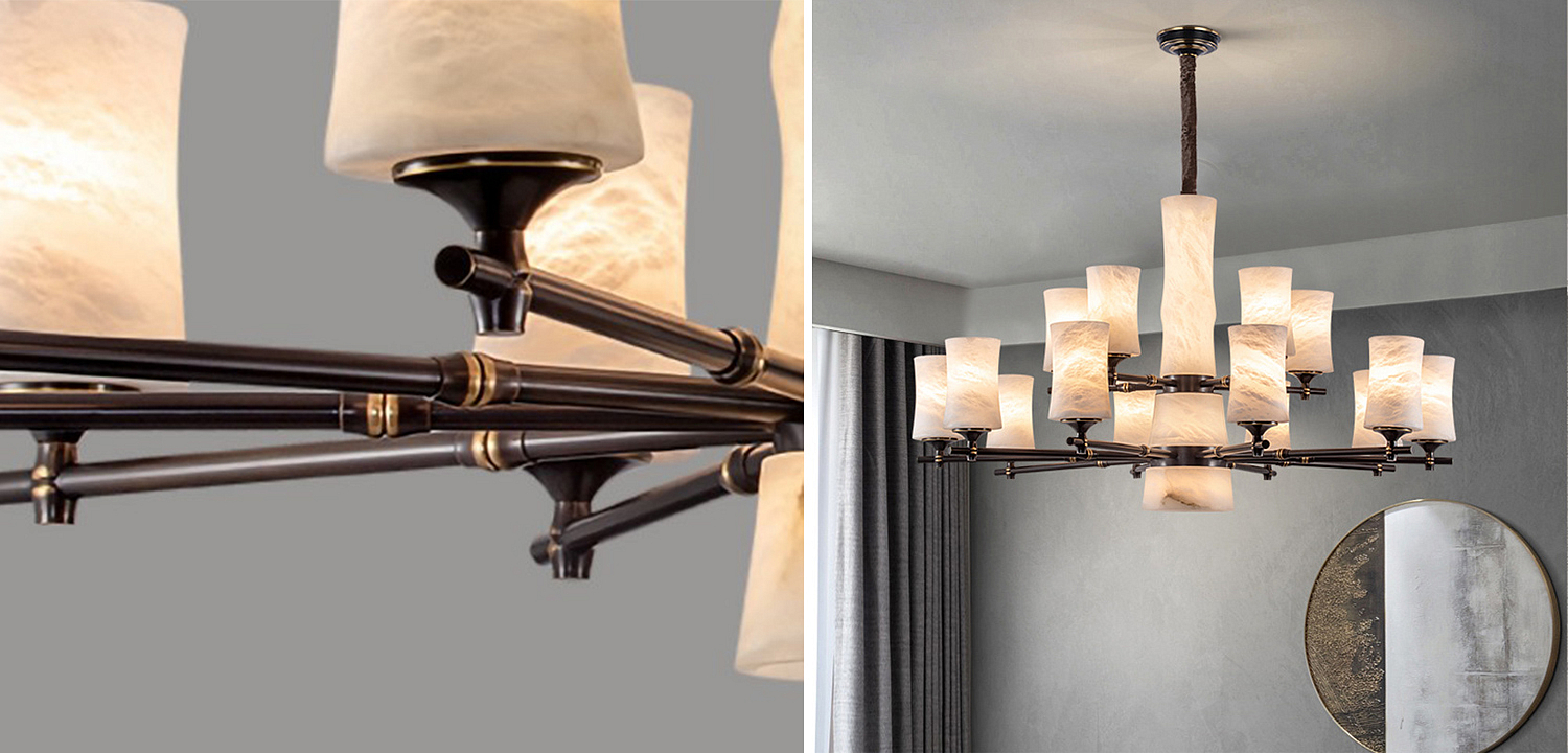 Дизайнерская люстра 15 плафонов из натурального мрамора Marble Shades Chandelier Дизайнерская люстра 15 плафонов из натурального мрамора Marble Shades Chandelier - Loft-Concept в Грозном