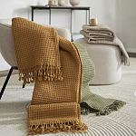 Плед из шерсти цвета охры с бахарамой Waffle Comfort варинант исполнения - 7 | Loft Concept в Грозном