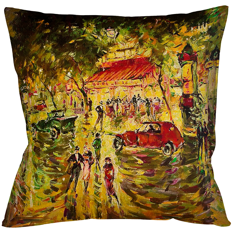 Подушка декоративная с цветным принтом Impressionism in Paris Мульти Бежевый Подушка декоративная с цветным принтом Impressionism in Paris Мульти Бежевый в Грозном | Loft Concept