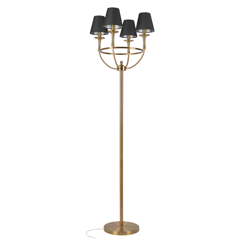 Торшер с металлическим основанием бронзового цвета с черными конусовидными абажурами Dignity Бронза Черный в Грозном | Loft Concept 