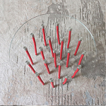 Дизайнерский журнальный стол с круглой прозрачной столешницей и основанием в виде красных металлических тросов Wires варинант исполнения - 4 | Loft Concept в Грозном