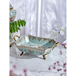 Блюдо прямоугольное из голубого фарфора с ручками и рисунком птиц и цветов Blue Garden варинант исполнения - 2 | Loft Concept в Грозном