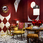 Обои ручная роспись в стиле Арт-деко Assemblage Original colourway on red silk dupion варинант исполнения - 1 | Loft Concept в Грозном