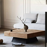 Дизайнерский журнальный стол квадратный с черным трапециевидным основанием Wokab варинант исполнения - 3 | Loft Concept в Грозном